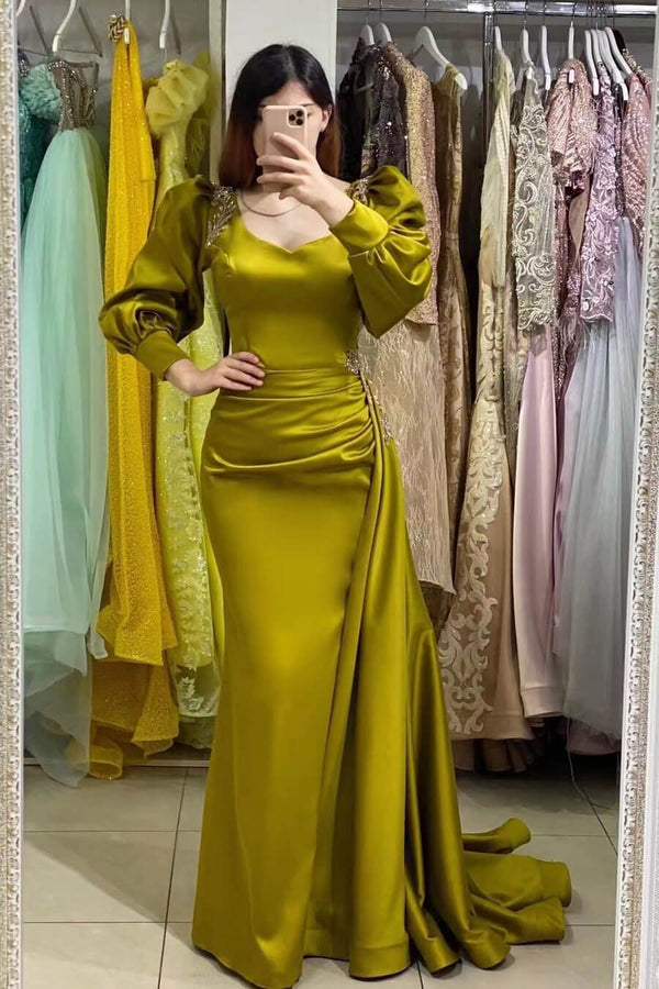 Long Sleeves Mermaid Evening Dress With Beadings