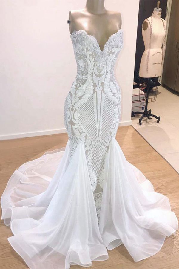 Bmbride Sweetheart Sequins Mermaid Wedding Dress