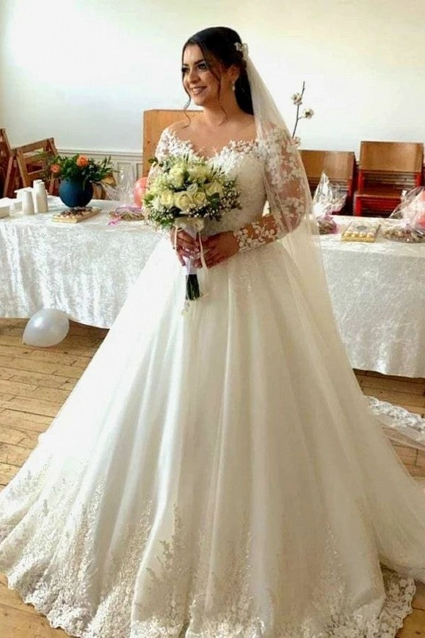 Bmbride Off-the-shoulder Long Sleeves Lace Wedding Dress