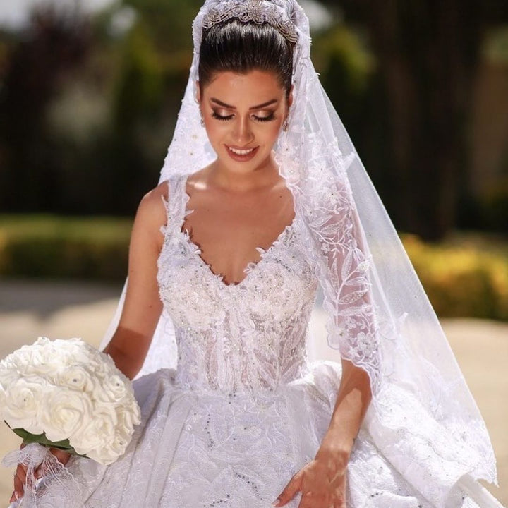 Bmbride Long Ball Gown Off-the-shoulder Lace Wedding Dress