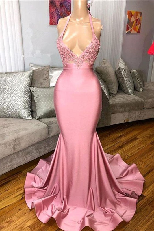 Pink Halter Mermaid Long Prom Dress With Lace Appliques


Pink Halter Mermaid Long Prom Dress With Lace Appliques