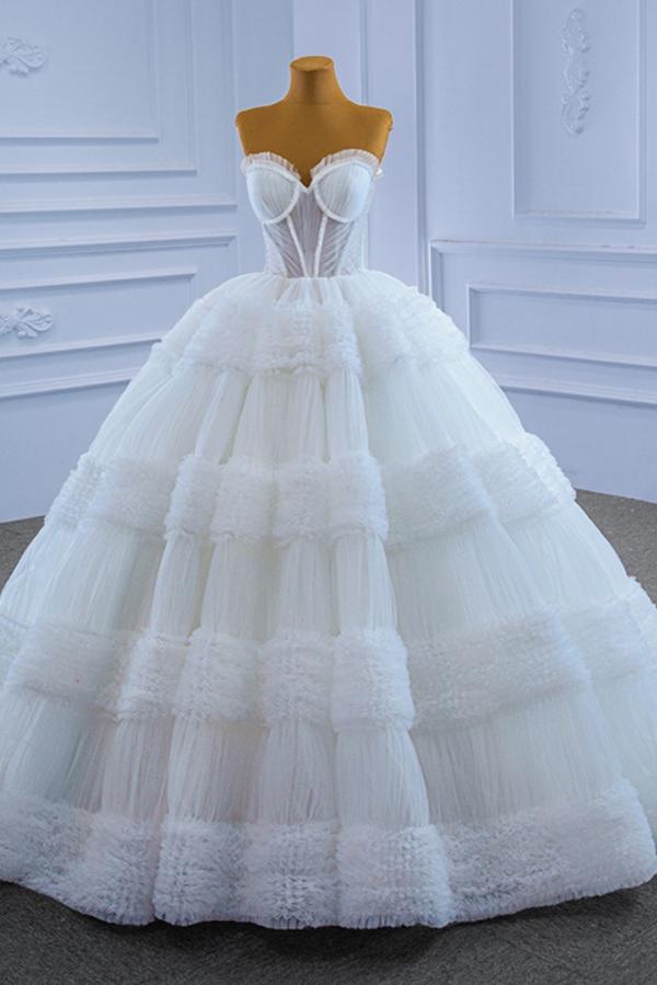 Bmbride Strapless Floor Length Garden Tulle Ball Gown Wedding Dress