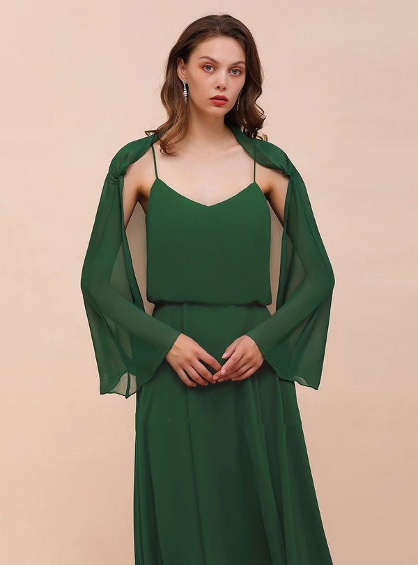 Dark Green Chiffon Special Occasion Wraps with Long Sleeves-koscy