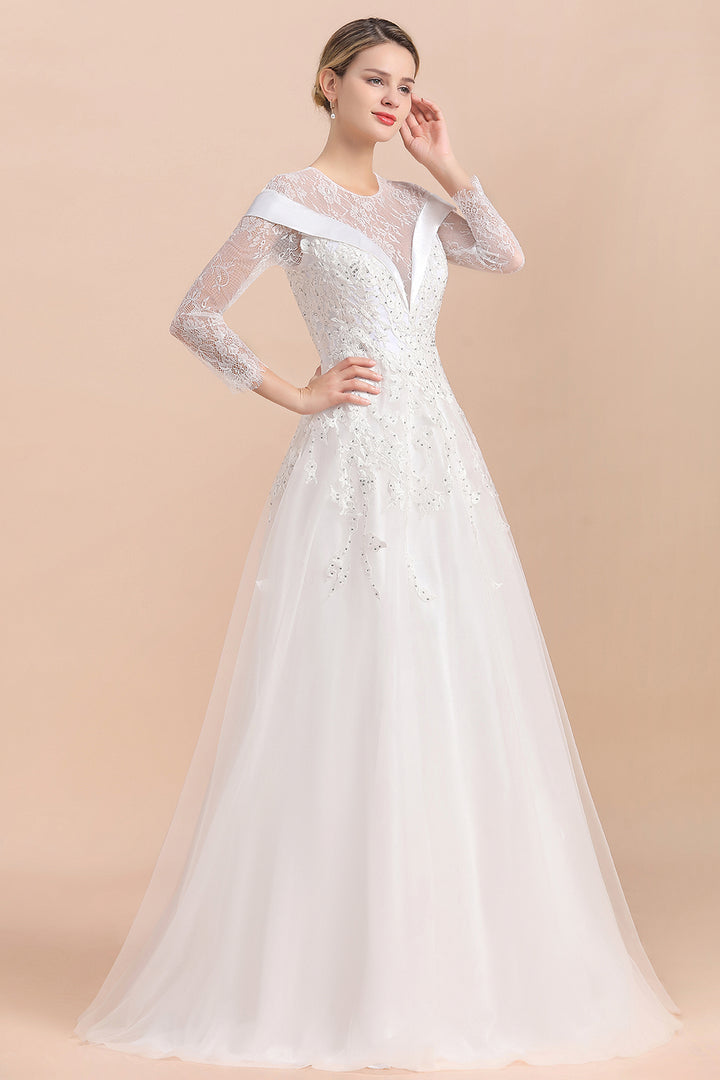 Bmbride Floor Length Lace Long Sleeve Wedding Dress