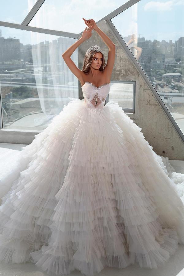 Bmbride Sweetheart Strapless Tulle Crystals Layers Wedding Dress