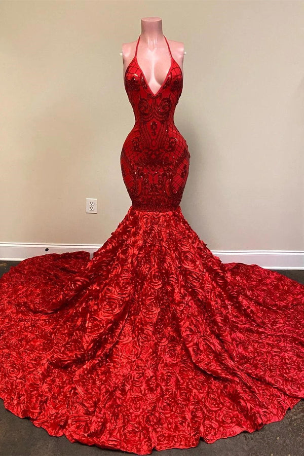 Red Mermaid Sequins Prom Dress with Spaghetti Straps