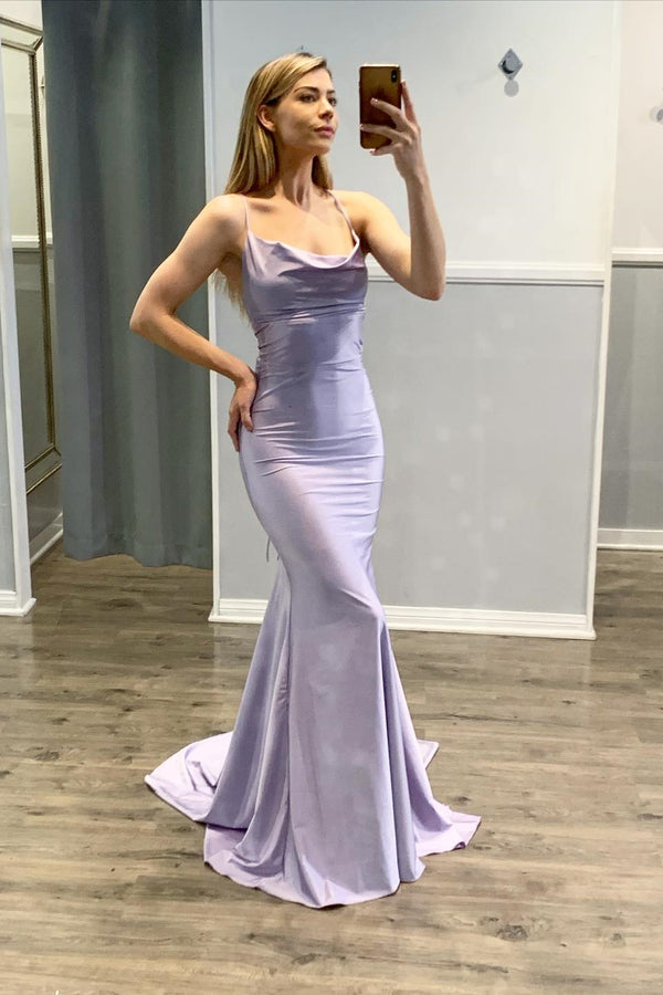 Prom Dress Light Purple Mermaid Spaghetti-Straps