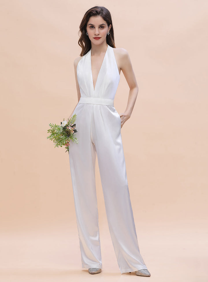 Deep-V-Neck Halter Backless Jumpsuit-koscy