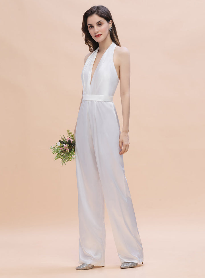 Deep-V-Neck Halter Backless Jumpsuit-koscy