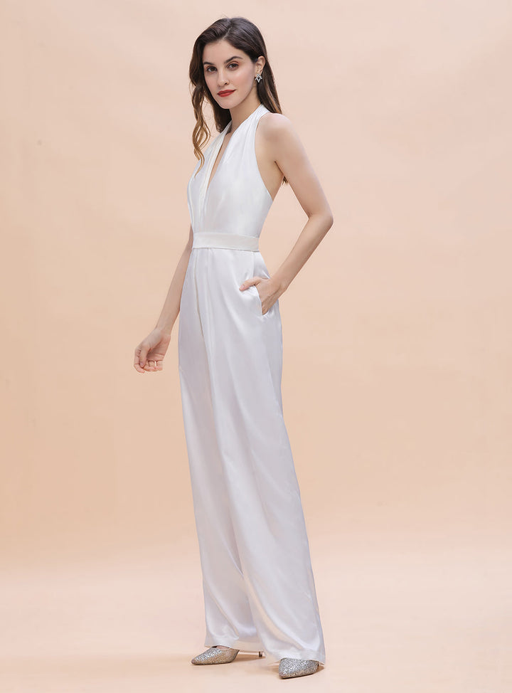 Deep-V-Neck Halter Backless Jumpsuit-koscy