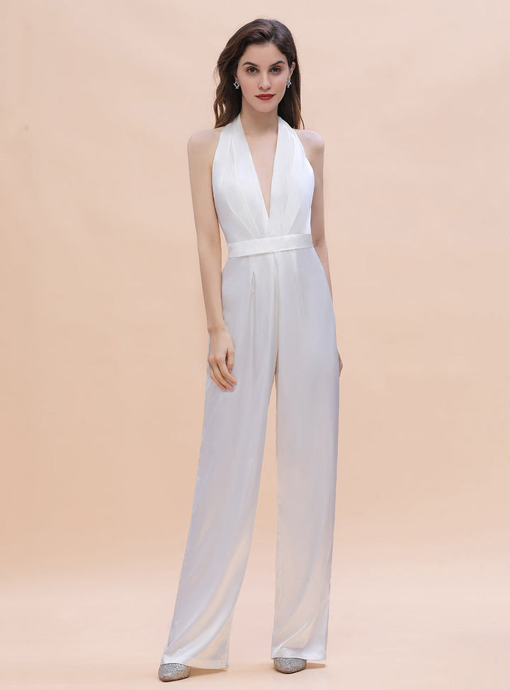 Deep-V-Neck Halter Backless Jumpsuit-koscy