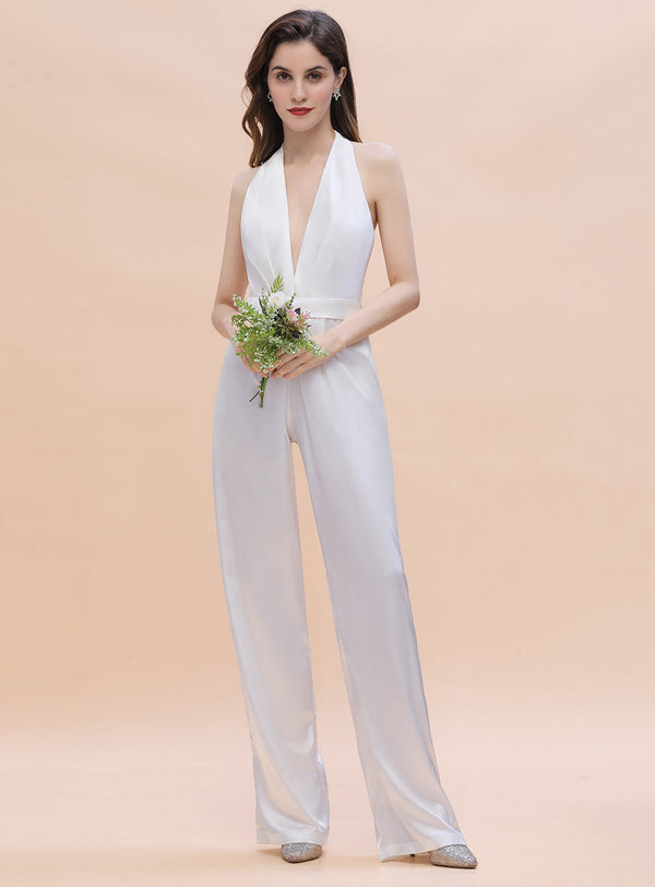 Deep-V-Neck Halter Backless Jumpsuit-koscy