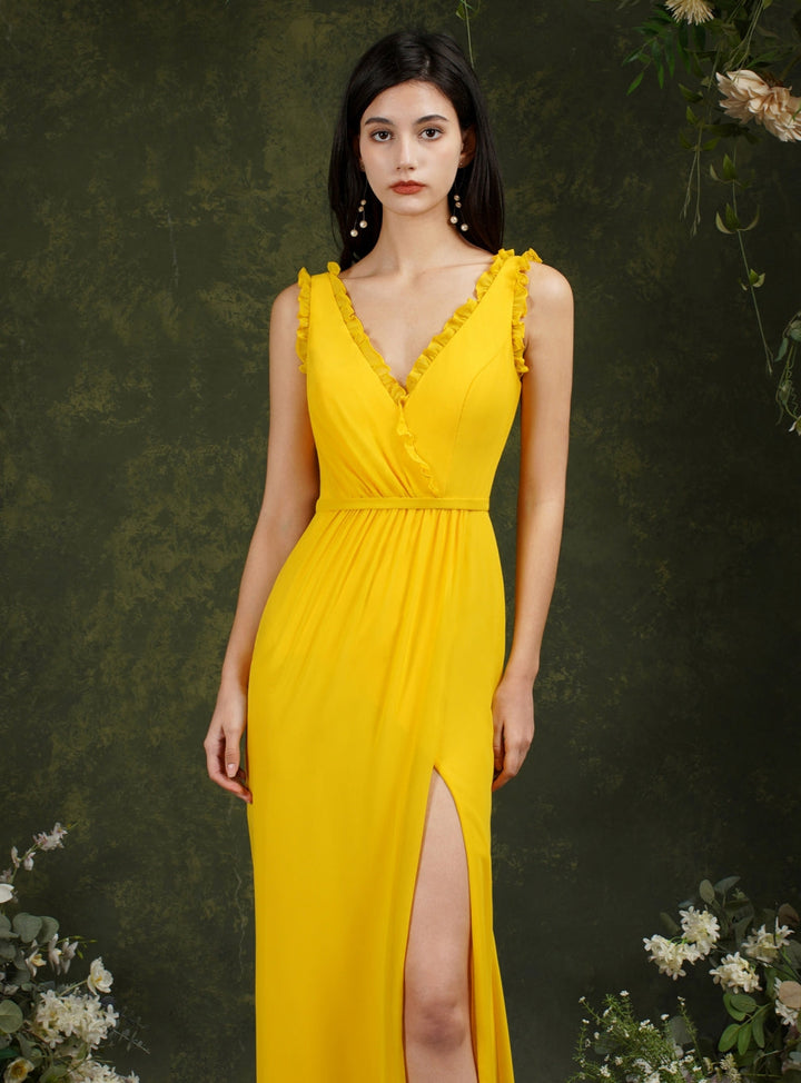 Deep V neck Sleeveless Split Front Floor-Length dress-koscy