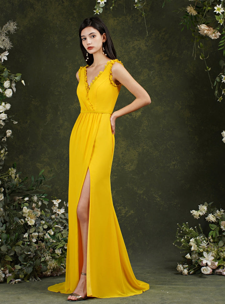 Deep V neck Sleeveless Split Front Floor-Length dress-koscy