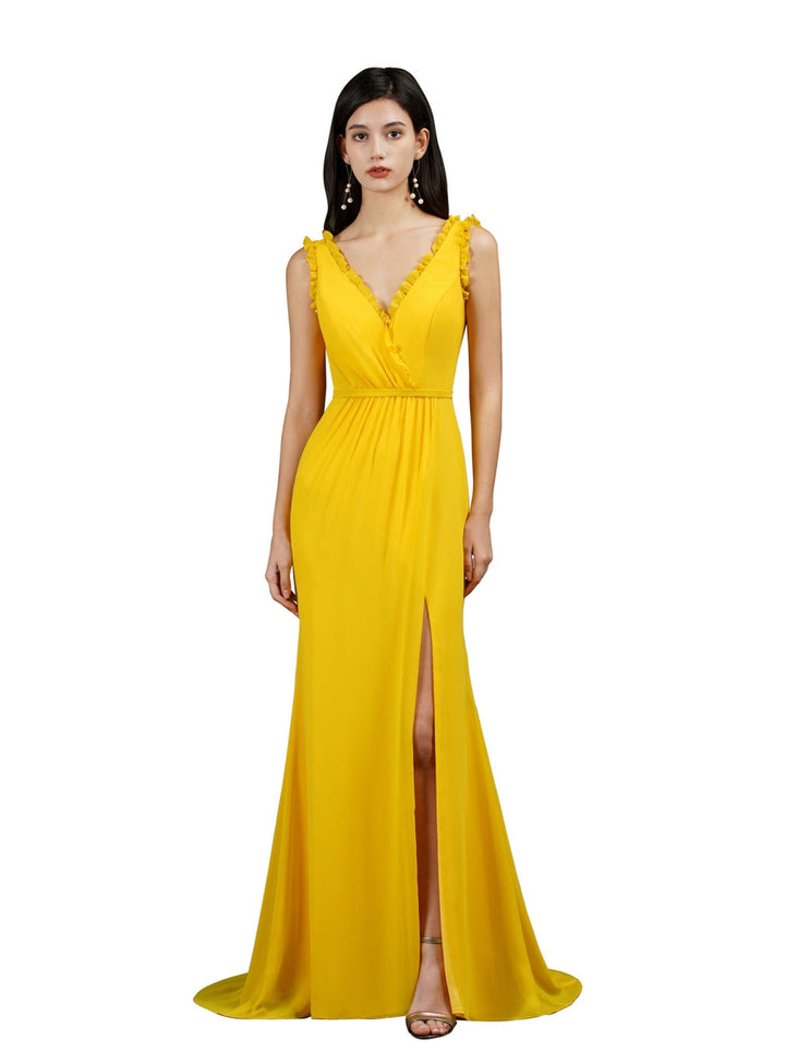 Deep V neck Sleeveless Split Front Floor-Length dress-koscy