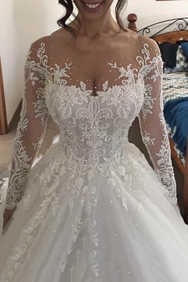 Bmbride Gorgeous White Wedding Dresses with Sleeves