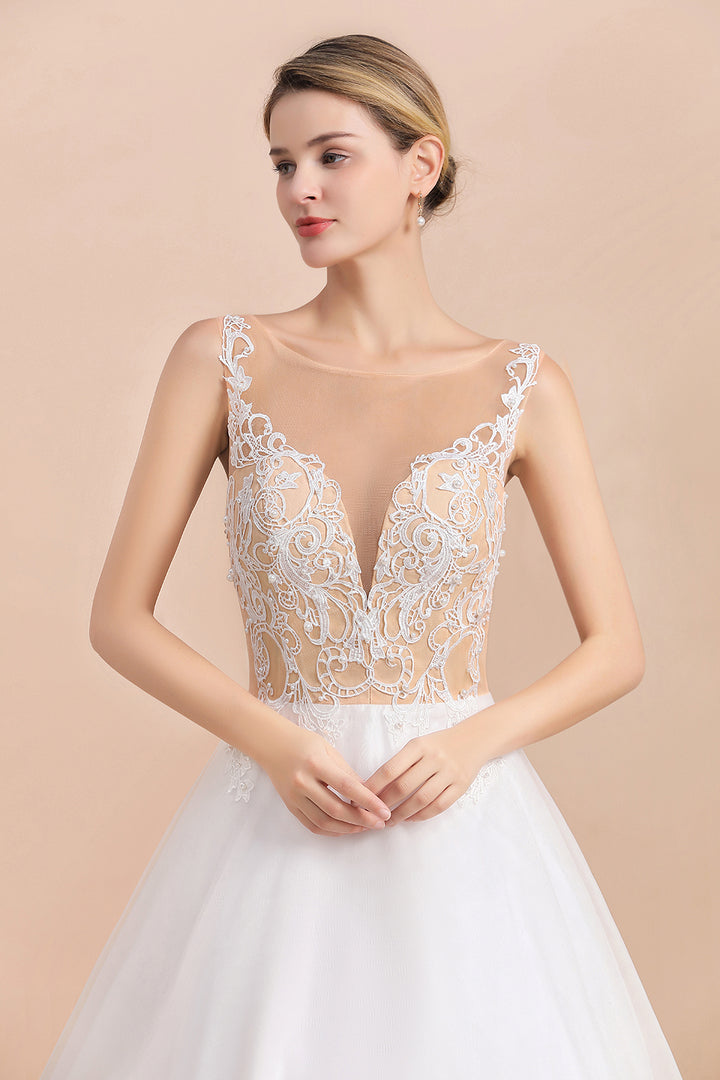 Bmbride Illusion Lace Tulle A-line Wedding Dress