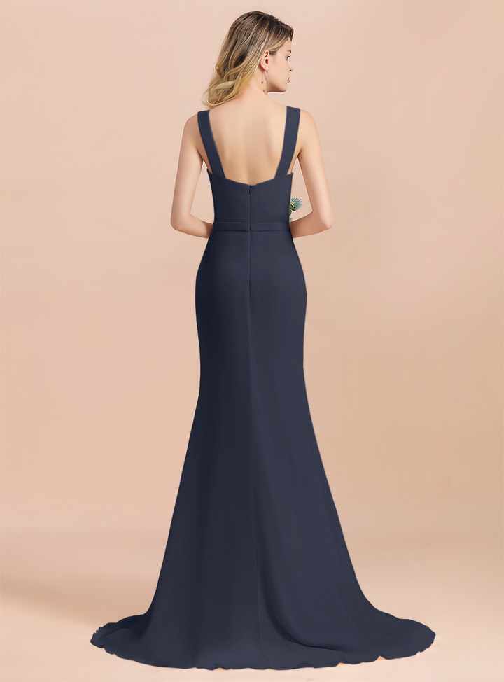 Drapped Neckline Ruffle Chiffon Floor-Length Dress-koscy