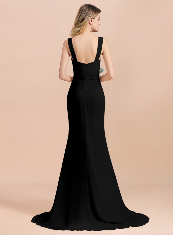 Drapped Neckline Ruffle Chiffon Floor-Length Dress-koscy