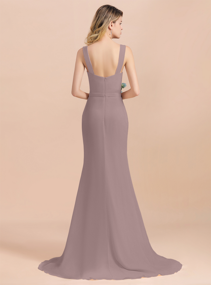 Drapped Neckline Ruffle Chiffon Floor-Length Dress-koscy