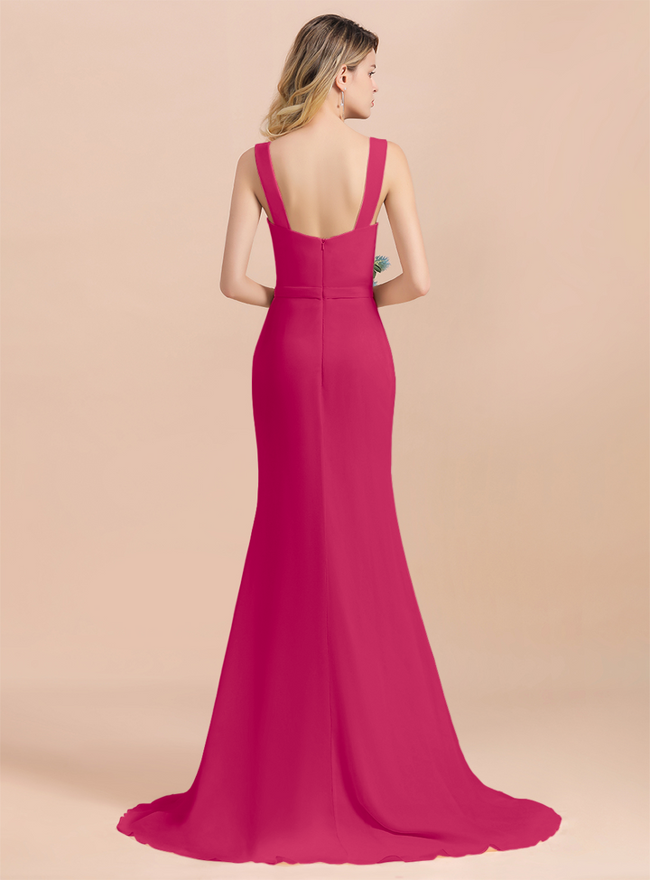 Drapped Neckline Ruffle Chiffon Floor-Length Dress-koscy