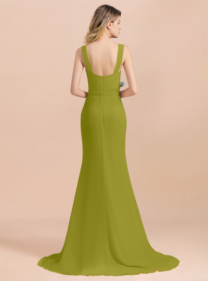 Drapped Neckline Ruffle Chiffon Floor-Length Dress-koscy