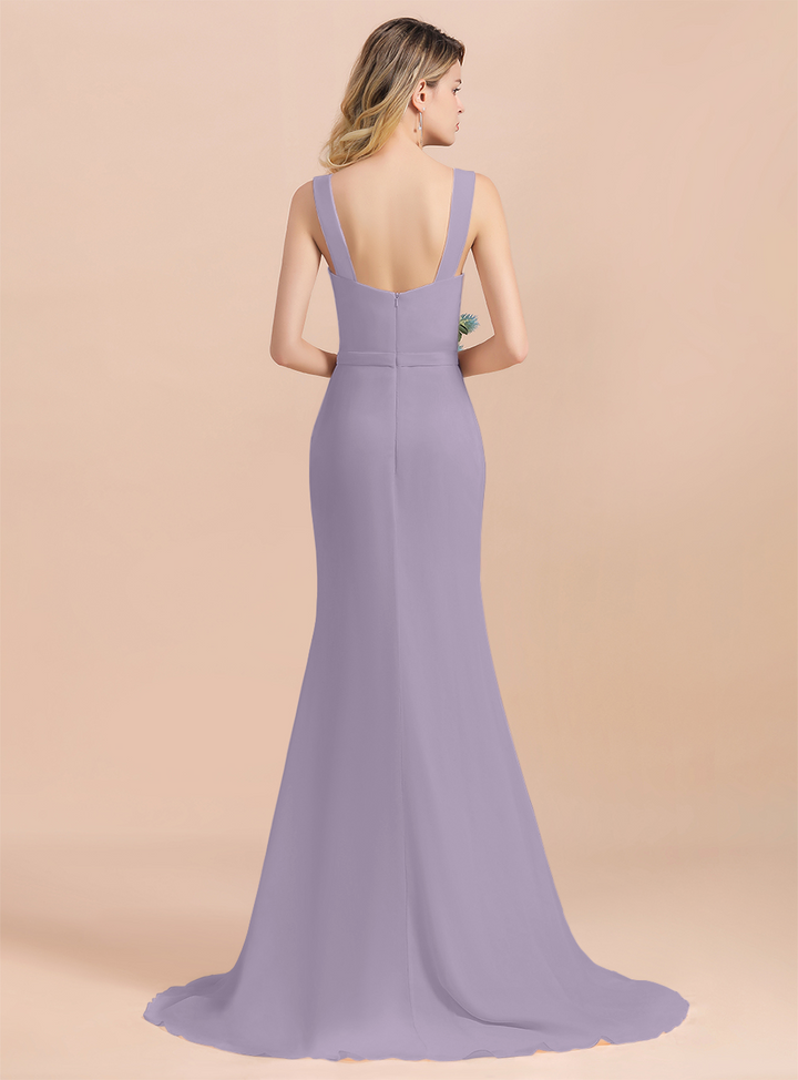 Drapped Neckline Ruffle Chiffon Floor-Length Dress-koscy