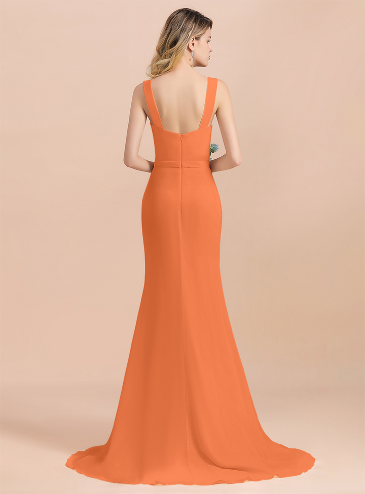 Drapped Neckline Ruffle Chiffon Floor-Length Dress-koscy