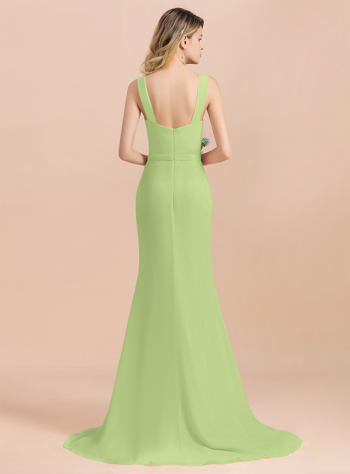 Drapped Neckline Ruffle Chiffon Floor-Length Dress-koscy