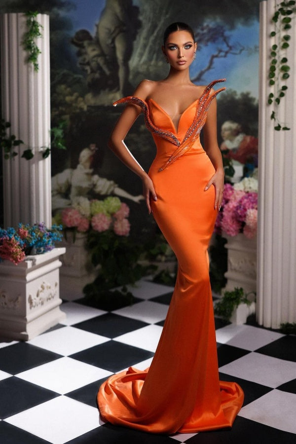 Sleeveless Sequin Orange Mermaid Prom Dress