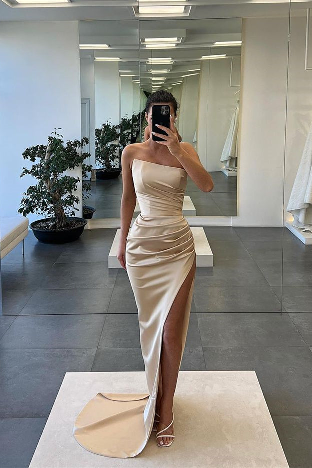 Strapless Sleeveless Long Mermaid Evening Dress with Slit