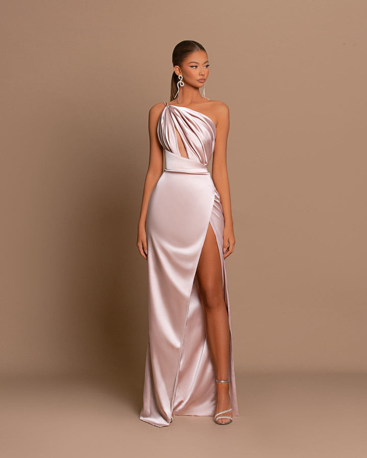 Mauve Ball Gown One Shoulder Spaghetti Straps Skeleton with Slit