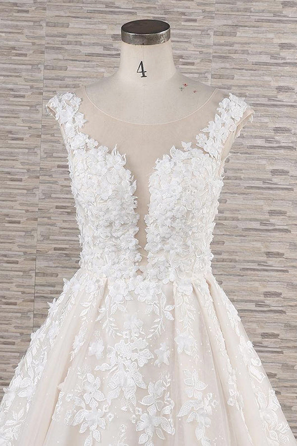 Bmbride Exquisite Lace Appliqués Tulle A-line Bridal Gown