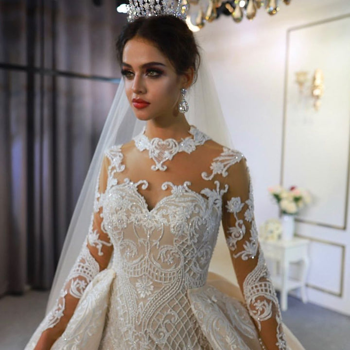 Bmbride A-Line Sweetheart Long Sleeve Lace Wedding Dress