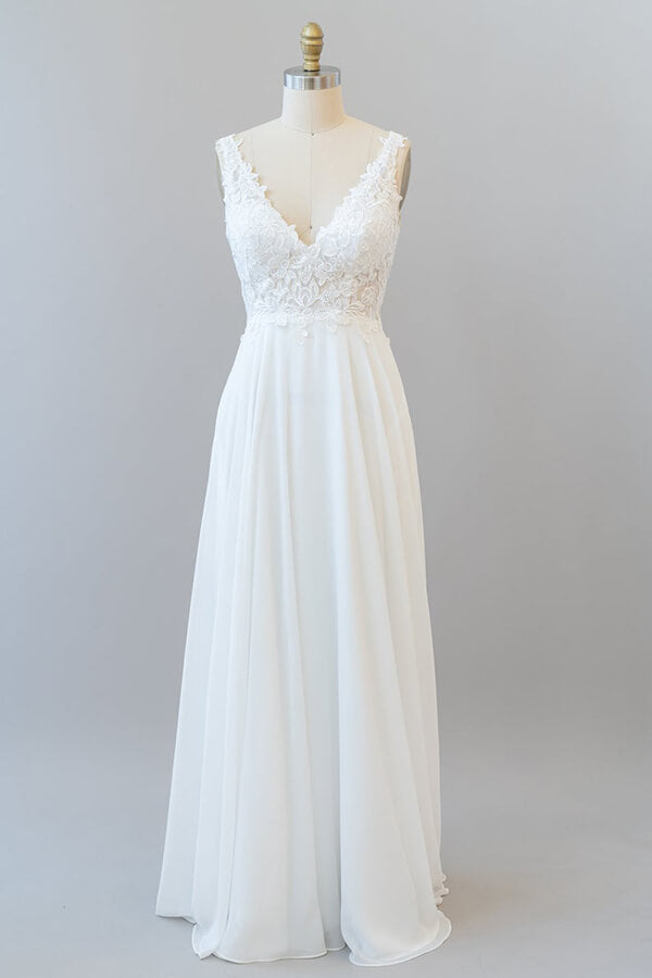 Bmbride Chiffon A-line Wedding Dress with V-neck Appliques