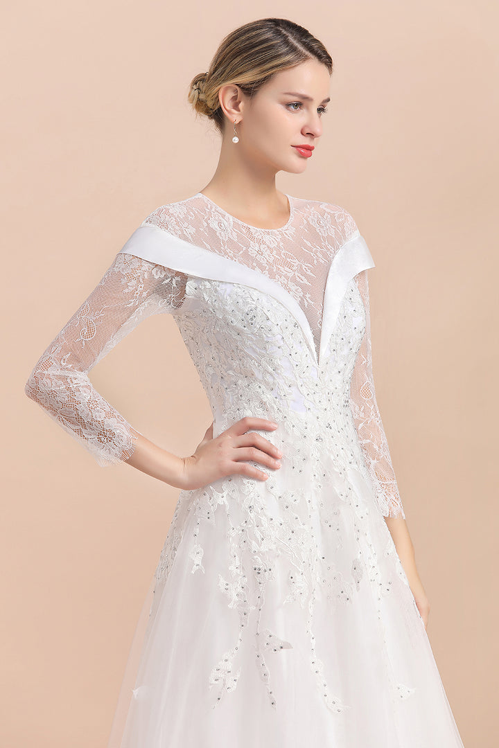 Bmbride Floor Length Lace Long Sleeve Wedding Dress