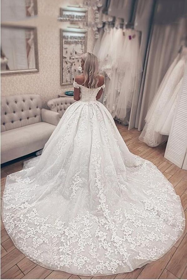 Bmbride Luxury Off Shoulder A-Line Lace Wedding Dresses