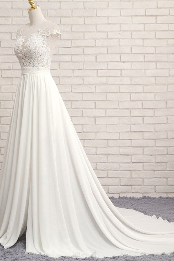 Bmbride Front Slit Appliques Chiffon A-line Bridal Gown