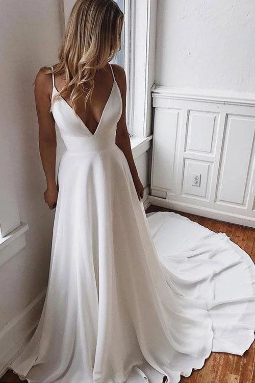 Bmbride Spaghetti Strap Chiffon Beach Wedding Dress