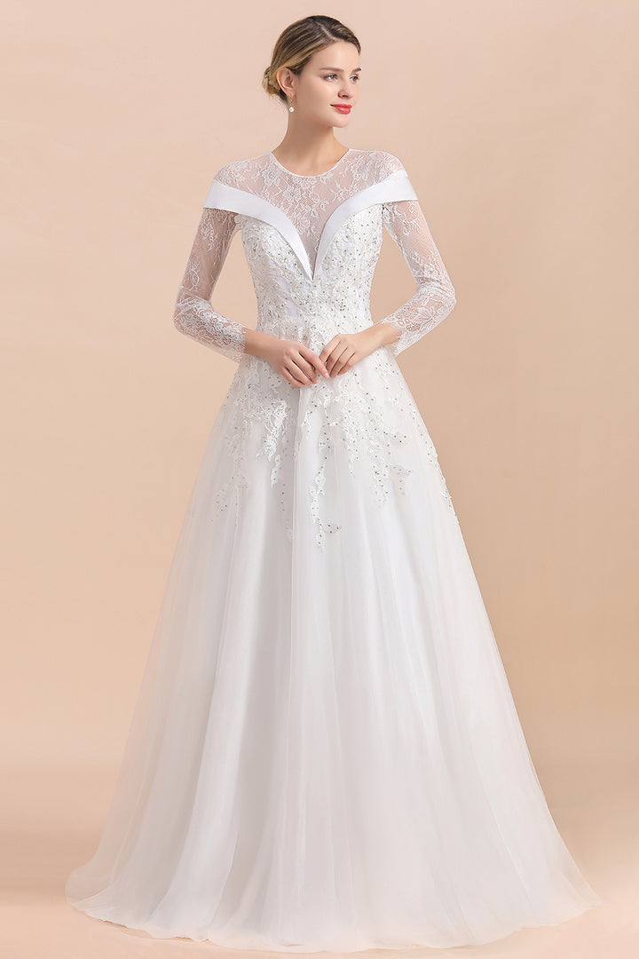 Bmbride Floor Length Lace Long Sleeve Wedding Dress