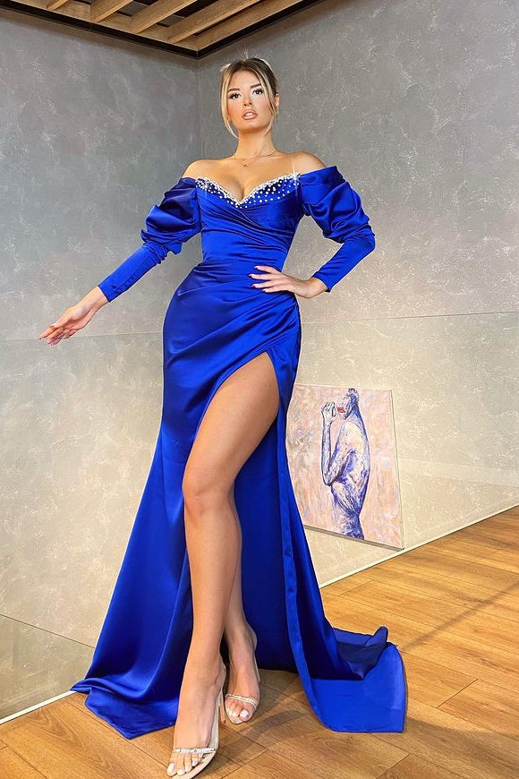 Elegant Royal Blue Long Sleeves Mermaid Evening Gown