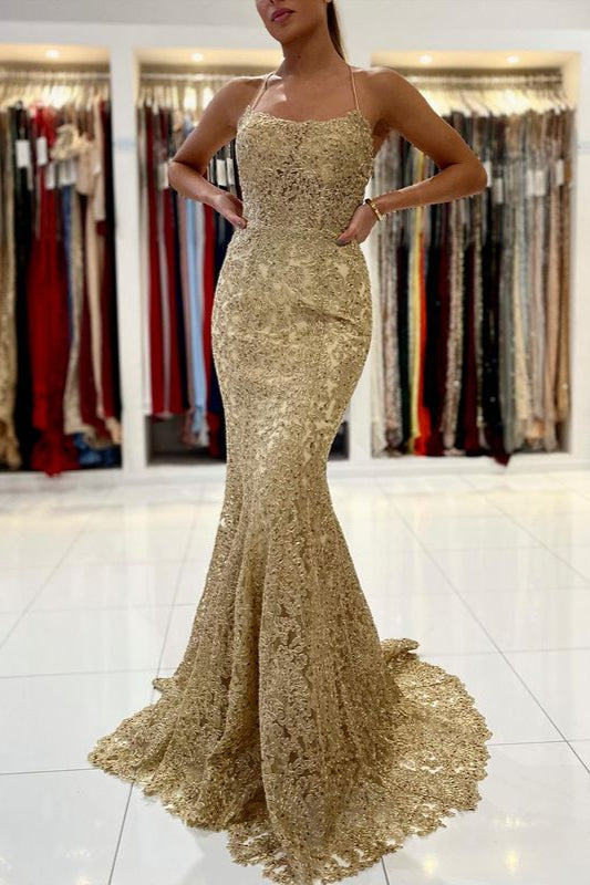 Evening Dress: Gold Appliques Mermaid Style