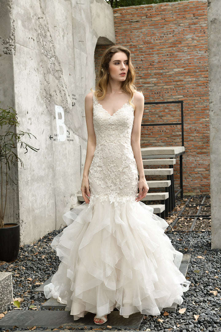 Bmbride Mermaid Wedding Dress with Stunning Appliques