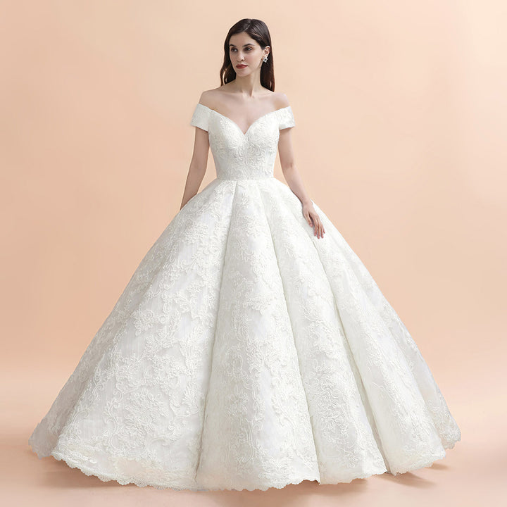 Bmbride Off The Shoulder Lace Tulle Ball Gown Wedding Dress