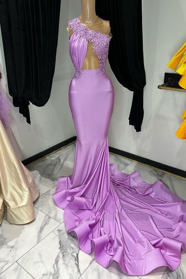 Purple Sleeveless One Shoulder Mermaid Prom Dress