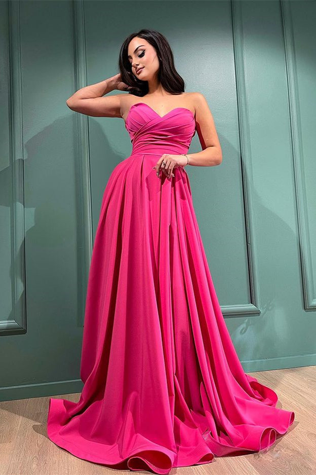 Sweetheart Long Evening Dress With Split in Fuchsia