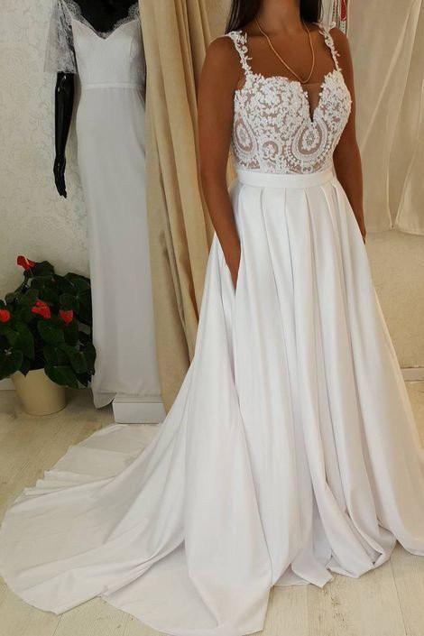 Bmbride Ivory Lace Top A-line Sweetheart Beach Wedding Dress