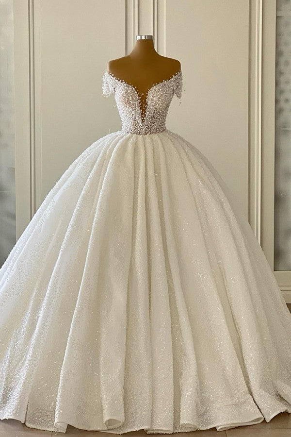 Bmbride Off the Shoulder Strapless Ball Gown Wedding Dress with Ruffles