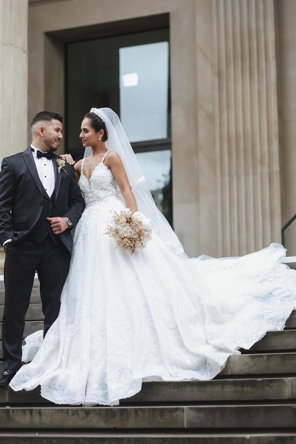 Bmbride Floor Length Ball Gown Wedding Dress with Ruffles