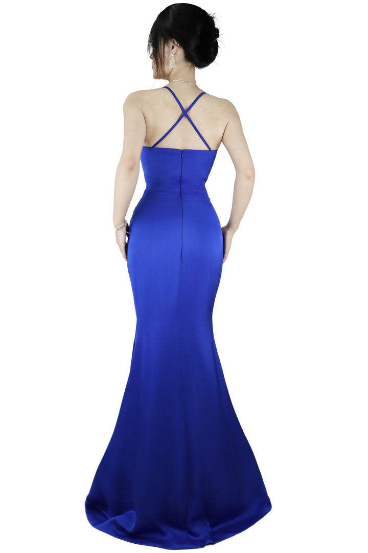 Spaghetti Strap Royal Blue Prom Dress with Slit